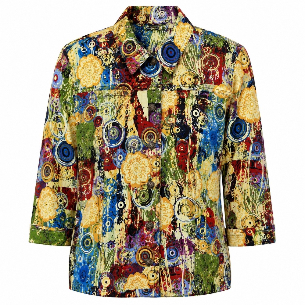 Mirror Image Artsy Boho Denim Jacket Women Large Festival Maximalist Y2K Indie
